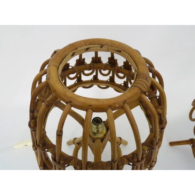 Louis Sognot Pair French Louis Sognot Rattan Table Lamps 1950s For Sale - Image 4 of 5