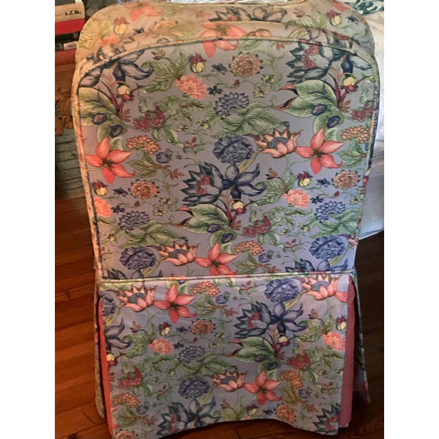 Sky Blue Vintage Upholstered Regency Slipper Chair in Elegant Pip Studio Floral Blue and Salmon Chintz For Sale - Image 8 of 8