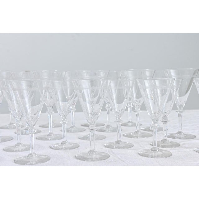 Glass Vintage Belgian Etched Crystal Martini & Cocktail Glasses - Set of 38 For Sale - Image 7 of 11