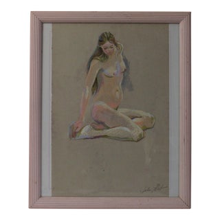 1980s "Art School Model - Pink" Oil Pastel Drawing by Listed Artist John Elliot, Opa, Framed For Sale