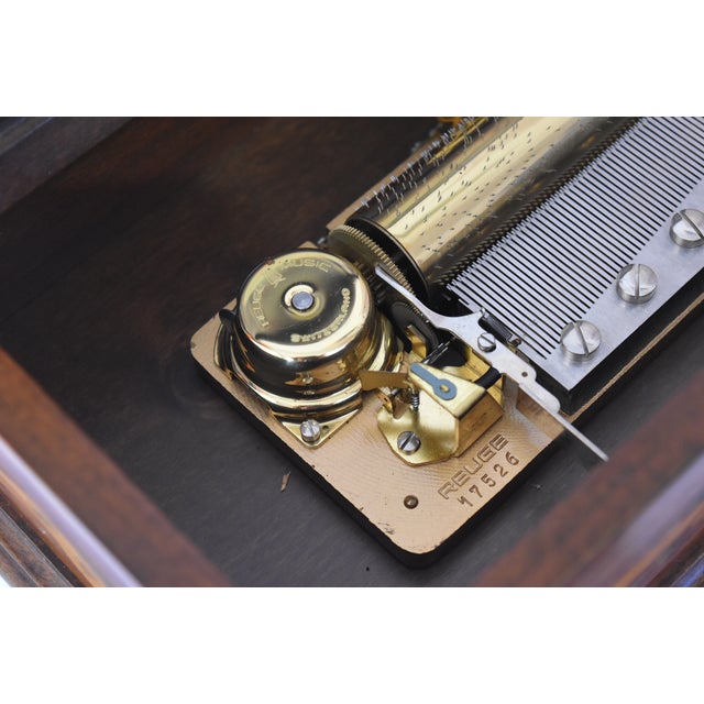 Mid 20th Century Swiss Reuge Music Box 3 Songs Inlaid Box With Key For Sale - Image 13 of 17