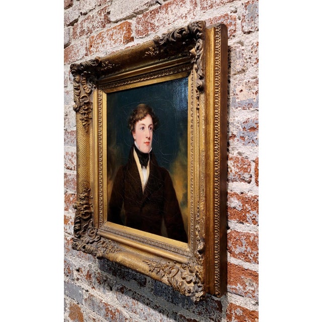 Textile George Hayter Attributed-Portrait of an Elegant Gentleman-19th Century Oil Painting For Sale - Image 7 of 9