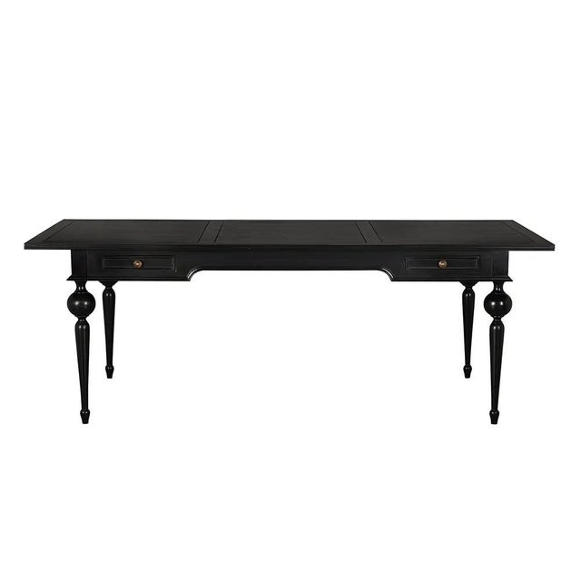 This Hand-Rubbed Black partner's desk features a classic design with turned legs, inset drawers with brass pulls, and a...
