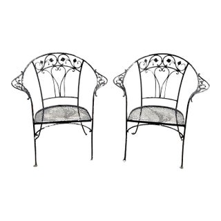 Mid 20th Century Salterini Style Wrought Iron Garden Patio Arm Chairs by Florentine Craft Studio For Sale