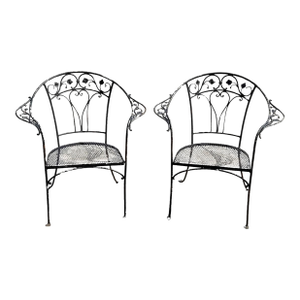 Mid 20th Century Salterini Style Wrought Iron Garden Patio Arm Chairs by Florentine Craft Studio