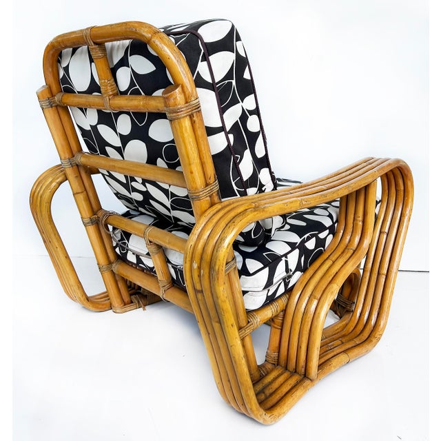 Vintage Paul Frankl Style Bent 4-Strand Rattan Club Chair With New Cushions For Sale In Miami - Image 6 of 12