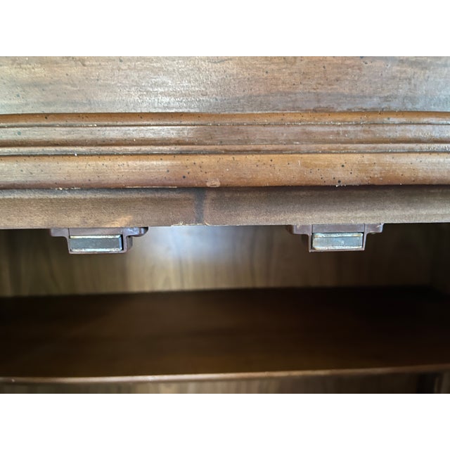 French Provincial Style Buffet Sideboard — Carved Door Panels, Ornate Brass Pulls, Silverware Drawer For Sale - Image 14 of 15
