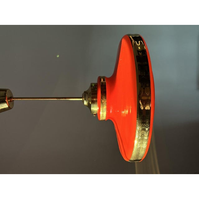 Glass Red Ceiling Lamp with Brass Elements, Sweden, 1970s For Sale - Image 6 of 6