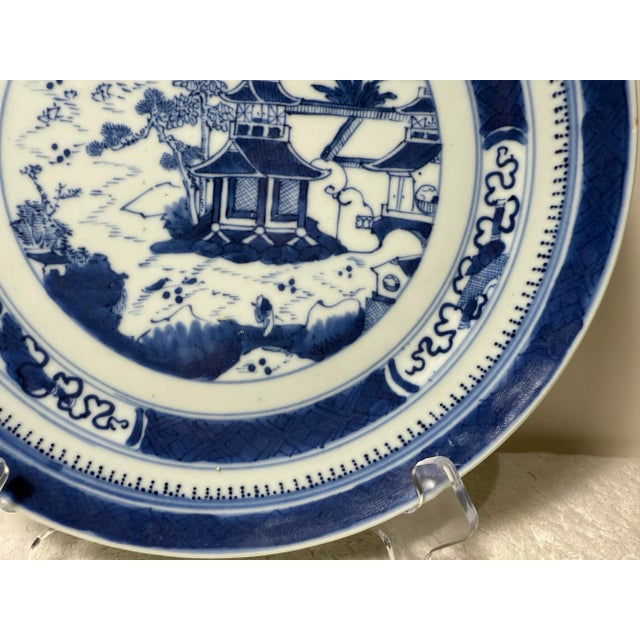 Antique 19th C Chinese Porcelain Blue White Plate Landscape Nanking 9 1/2" For Sale In Charlotte - Image 6 of 12
