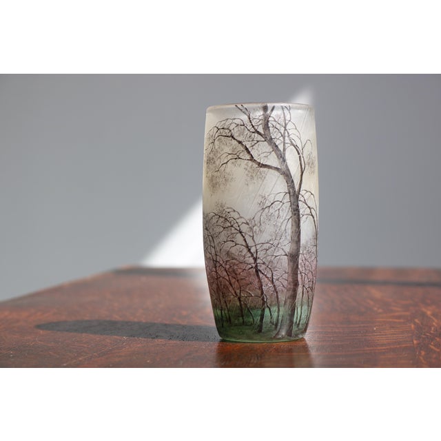 Black Cameo Etched and Enameled Glass Paysage de Pluie Vase with Rain Scene from Daum Freres, 1900 For Sale - Image 8 of 10
