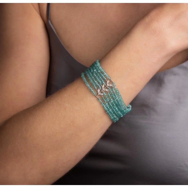 Contemporary Cathy Waterman Aquamarine Diamond Bracelet 7 Strand Platinum 6.5" For Sale - Image 3 of 4