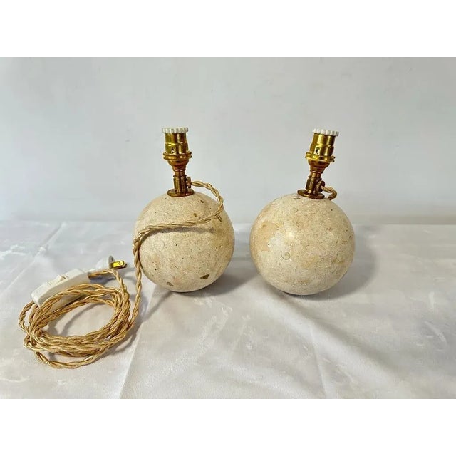 2020s Travertine Ball Table Lamps - a Pair For Sale - Image 5 of 11