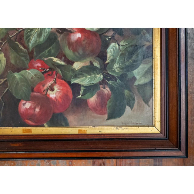 Late 19th Century 19th Century American Oil Painting Study of Apples on a Branch in Walnut Frame For Sale - Image 5 of 14