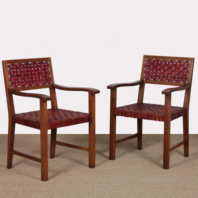 Vintage Bridge Chairs in Wood and Leather, 1950s, Set of 2 For Sale - Image 9 of 9