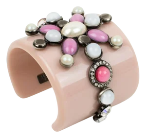 Emilio Pucci Italy Extra-Wide Pale Pink Resin Jeweled Cuff Bracelet