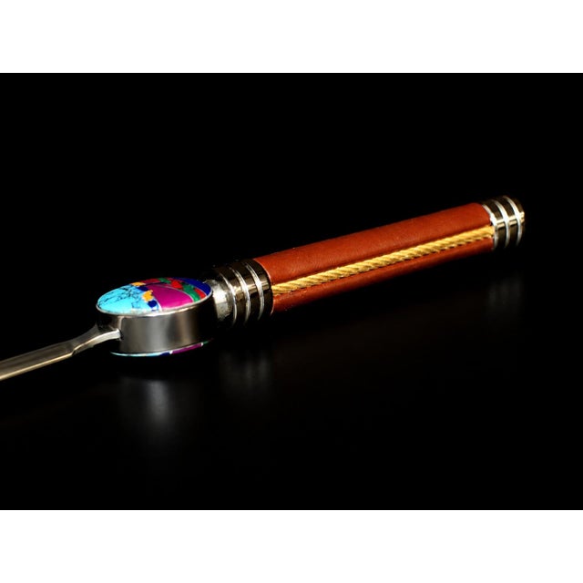 Silver David Rosales Letter Opener Leather Gemstone Navajo Southwest Crafted For Sale - Image 8 of 12