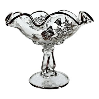 Silver City Pedestal Glass Vase Fluted Ruffled Edge For Sale