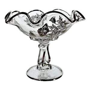 Silver City Pedestal Glass Vase Fluted Ruffled Edge