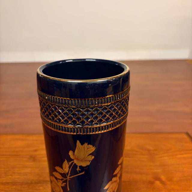Ceramic Vintage Italian Cobalt Blue and Gold Ceramic Vase For Sale - Image 7 of 9