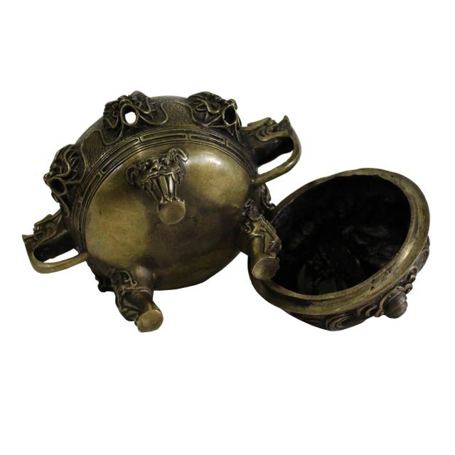 2010s Chinese Brown Dragon Head Lid, Dragons Bronze Incense Burner For Sale - Image 5 of 7