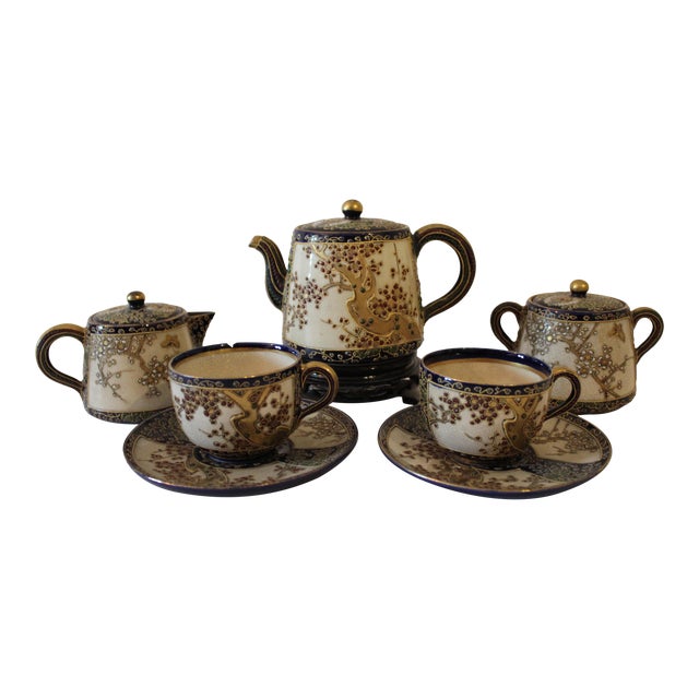 Vintage Sozan Japanese Hand-Painted Tea Service- 7 Pieces For Sale