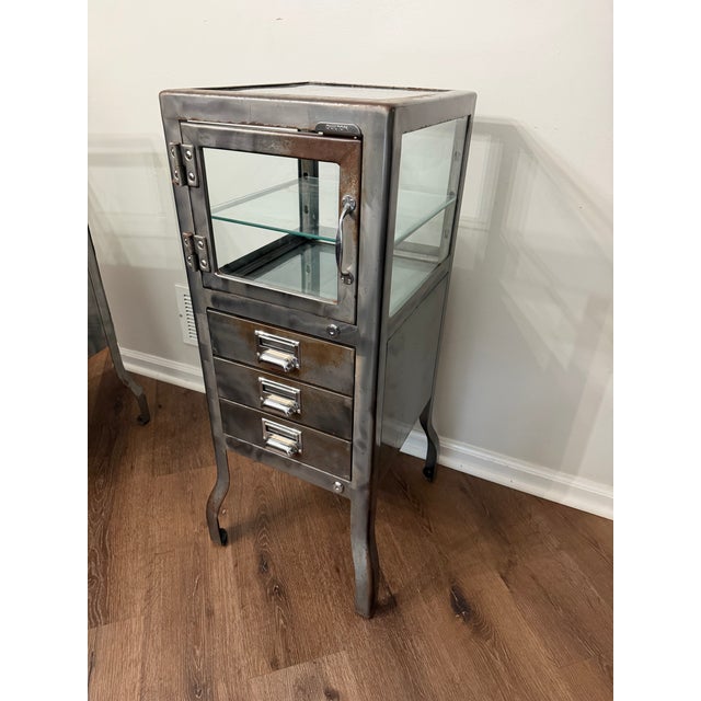 Industrial Pair of Restoration Hardware Pharmacy Apothecary Display Cabinets For Sale - Image 3 of 7