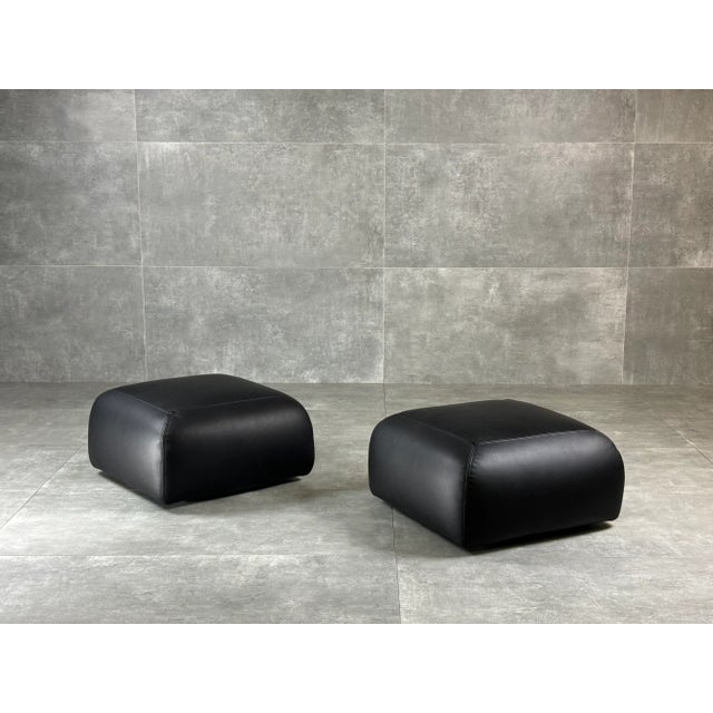 Set of Vintage Black Leathered Ottomans, 1960s For Sale - Image 6 of 6
