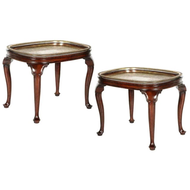 Brown Vintage Queen Anne Style Mahogany Tray Top Side Tables - A Pair For Sale - Image 8 of 8