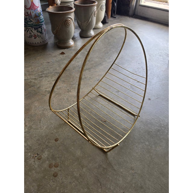 Vintage Mid-Century Modern Brass Hoop Wire Log Holder & Record Rack For Sale - Image 12 of 17