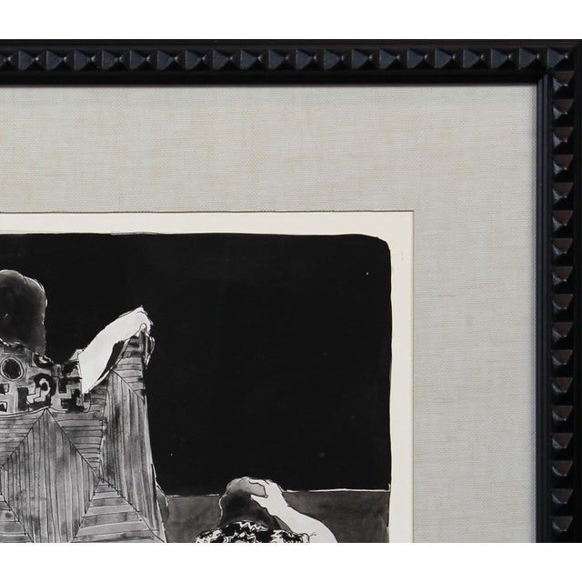 20th Century Black and White Abstract Figurative Mixed Media Drawing of