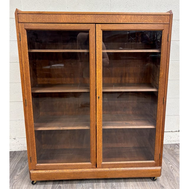 Victorian Antique Victorian or Arts and Crafts Style Golden Oak Display Cabinet Bookcase For Sale - Image 3 of 16