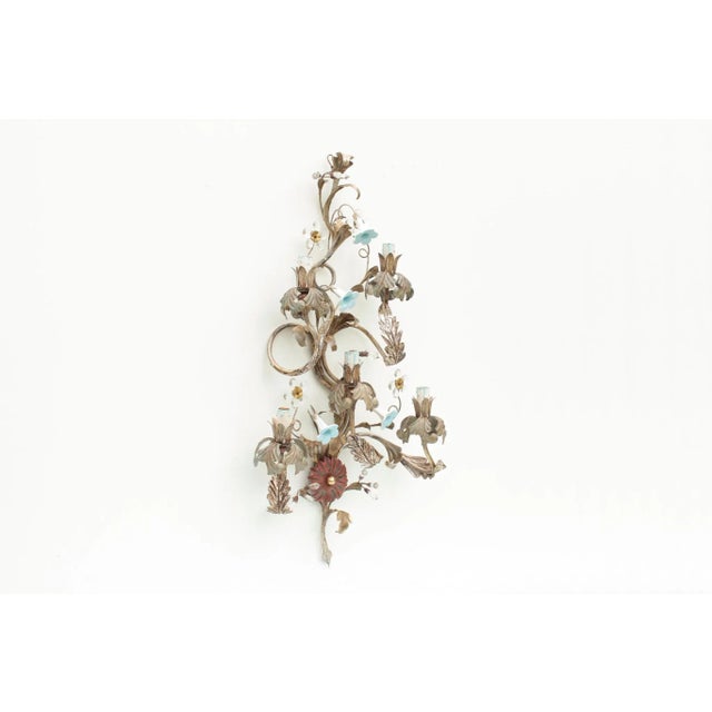 Metal Large Italian Wall Lamp with Glass Flowers in the style of Banci Firenze, 1970s For Sale - Image 7 of 11
