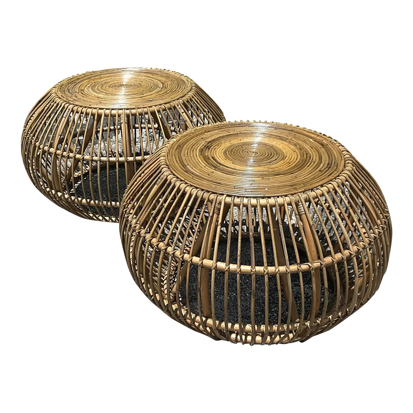 Late 20th Century Vintage Coastal Bent Rattan Side Tables After Albini ...