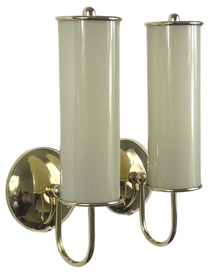 Art Deco Tubular Opaline Glass & Brass Sconces, Germany, 1930s, Set of 2