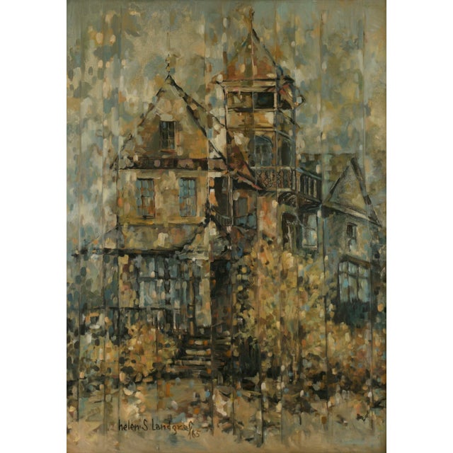 "The Victorian Sentinel" - Mid-Century Architectural Landscape in Oil on Canvas Helen Landgraf (American, 1916-1999) was a...