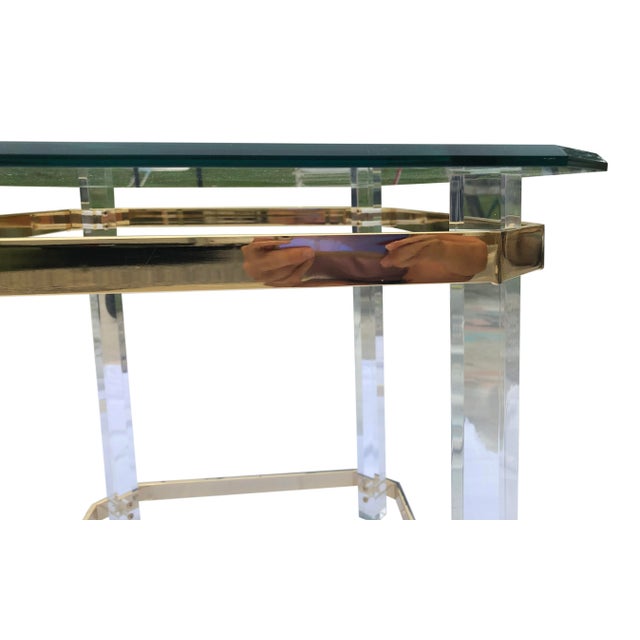 1980s Vintage Charles Hollis Brass and Lucite Side Table For Sale - Image 5 of 5