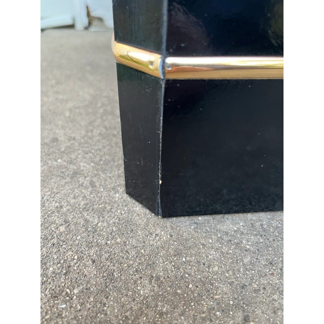 1980s 1980s Postmodern Side Tables With Mirror Top & Black Laquered Pedestal Base For Sale - Image 5 of 12