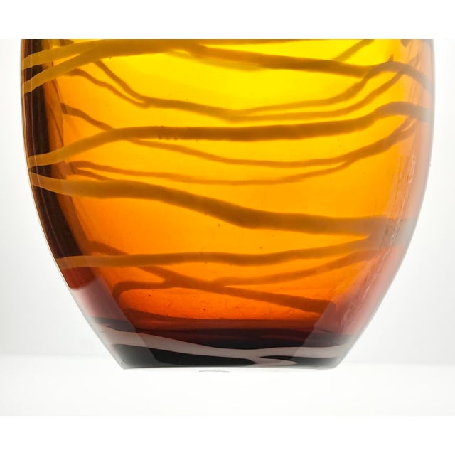 2000 - 2009 Viterra Gallery Collection Ombré Amber Smokey Gray Barrel Shaped Art Glass Vase For Sale - Image 5 of 10