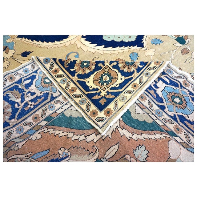 21st Century Persian Heriz Wool 12x15 Tan & Navy Handmade Area Rug #9902016 For Sale - Image 9 of 10