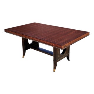 1930s Atelier Leleu Style French Art Deco Macassar Ebony Dining Table w/ Brass Access For Sale