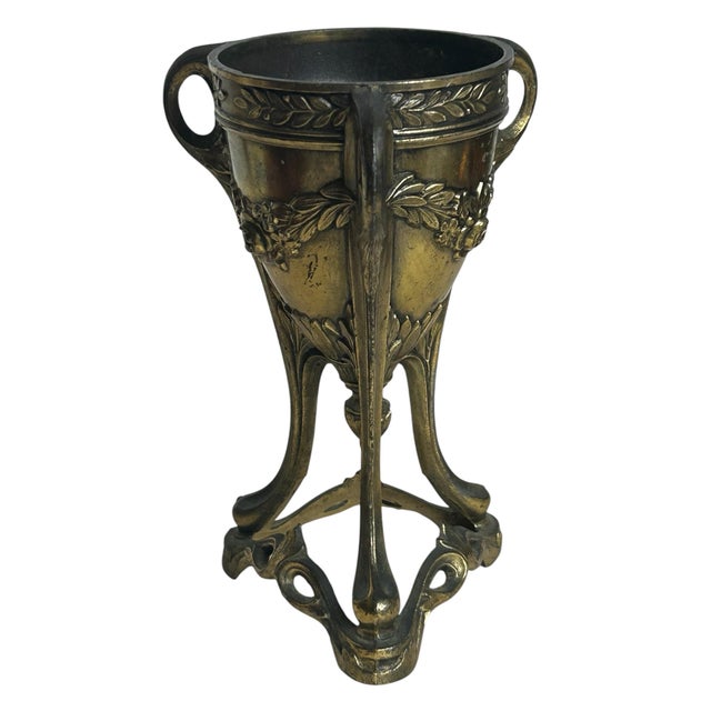Brass Antique 1920’s Urn Style Incense Burner Base Bronze and Brass Art Nouveau Depose France Victorian For Sale - Image 8 of 12