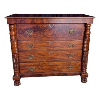Flame Mahogany American Empire Period Chest of Drawers For Sale