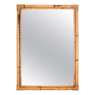 Large French RivieraRectangular Bamboo and Rattan Wicker Mirror, Italy, 1960s For Sale