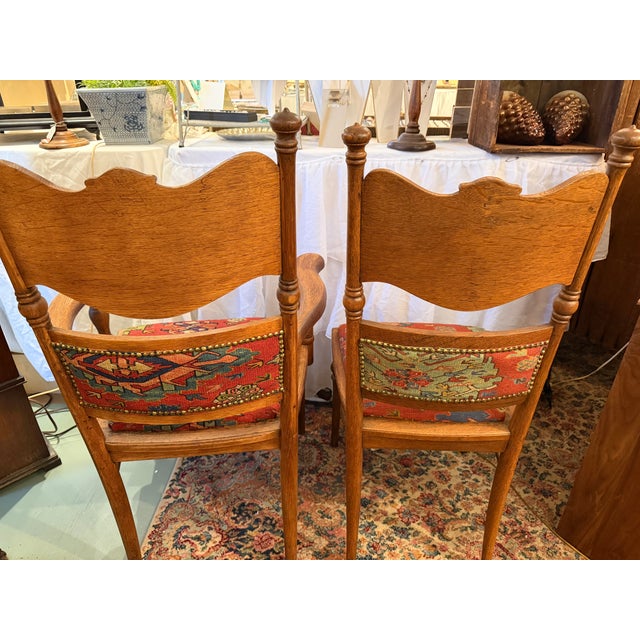 Set of Six, Antique, Oak Dining Chairs Covered With Ralph Lauren Kilim Fabric, Early 1900s For Sale - Image 11 of 11