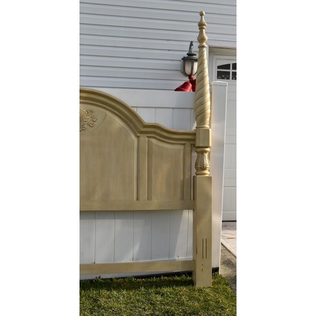 Wood Vintage Wood King Headboard Venetian Poster Carved Cream Off White Provincial For Sale - Image 7 of 13