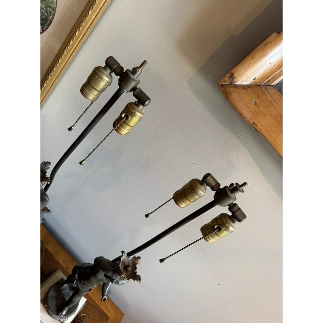 Late 19th Century Pair of French Late 19th Century Bronze & Marble Double Socket Table Lamps For Sale - Image 5 of 12