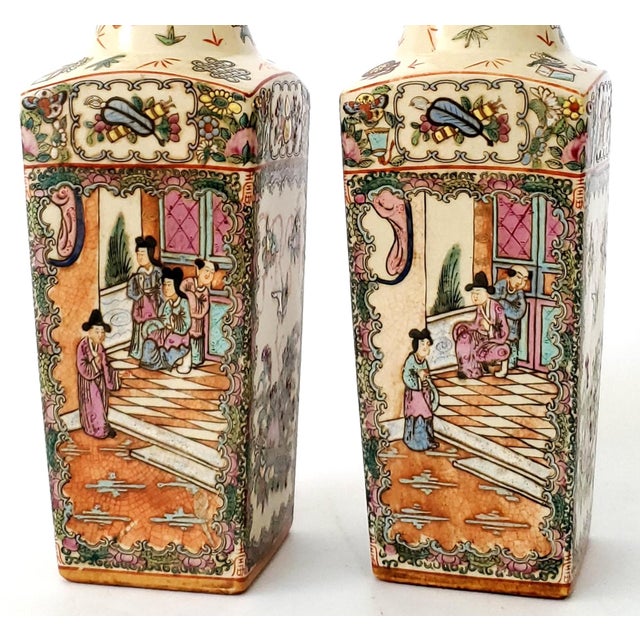 Ceramic Pair Antique Rose Medallion Qing Style Chinese Vases For Sale - Image 7 of 12