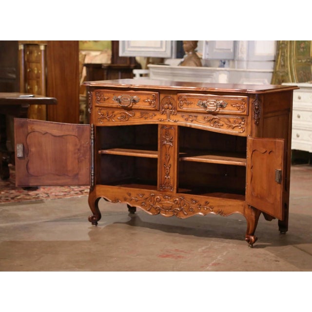 19th Century French Louis XV Carved Walnut Provincial Buffet From Provence For Sale - Image 11 of 13