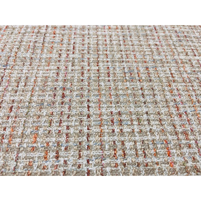 Designer Water Stain Resistant Beige Coral Blue Cream Tweed MCM Upholstery Fabric For Sale - Image 4 of 5