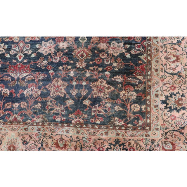 Textile Antique Persian Tabriz Rug With Allover Botanical Design in Blue 9'0 X 11'5 For Sale - Image 7 of 16